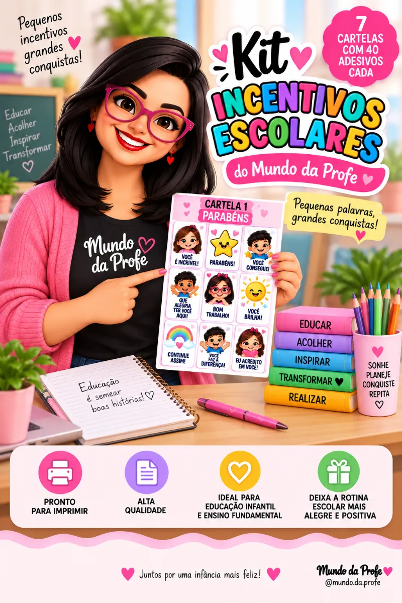 Kit Incentivos Escolares – Cartelas de Adesivos para Educação Infantil e Ensino Fundamental — Atividades para Educação…