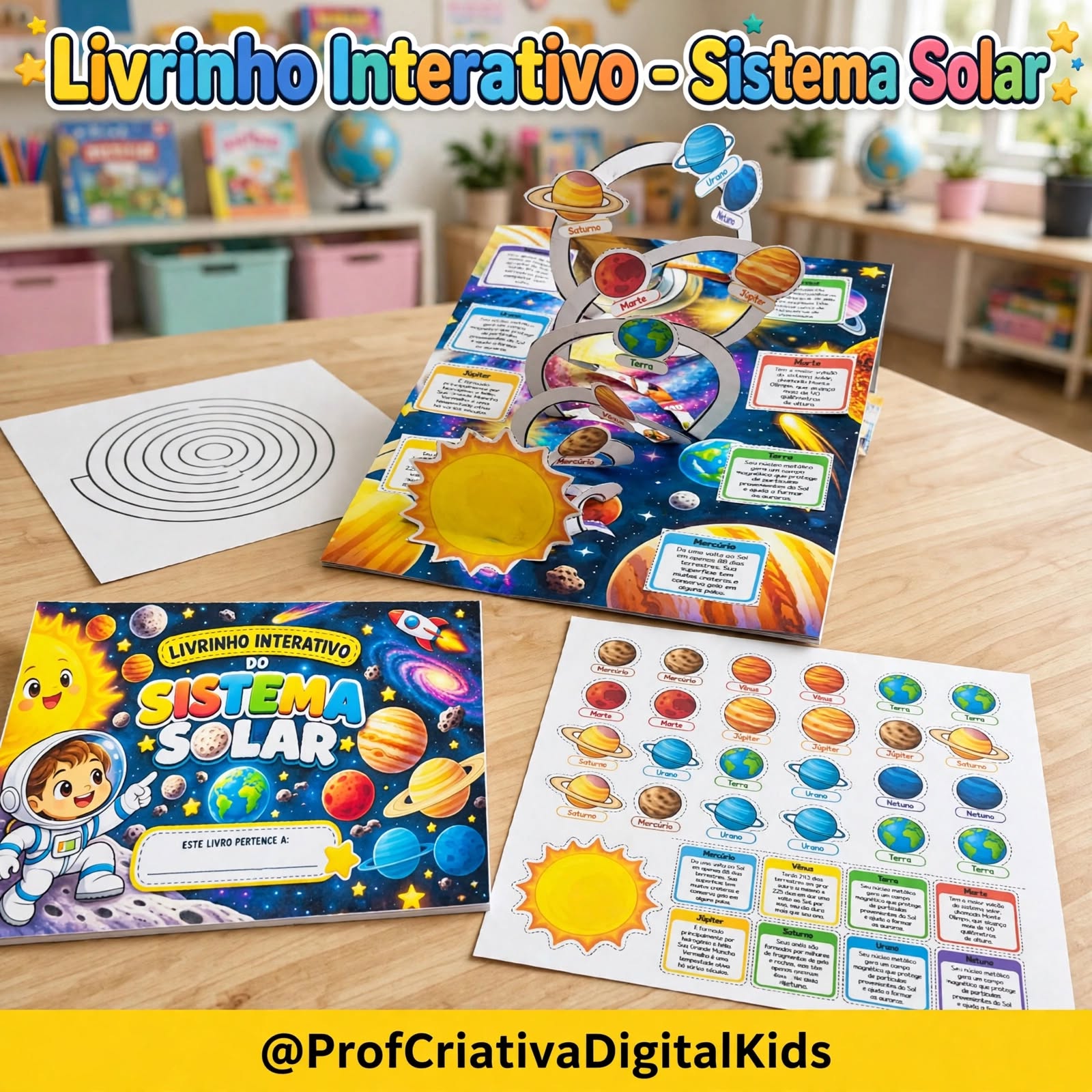 Kit Sistema Solar Interativo: Livrinho Pop-Up 3D + 20 Atividades