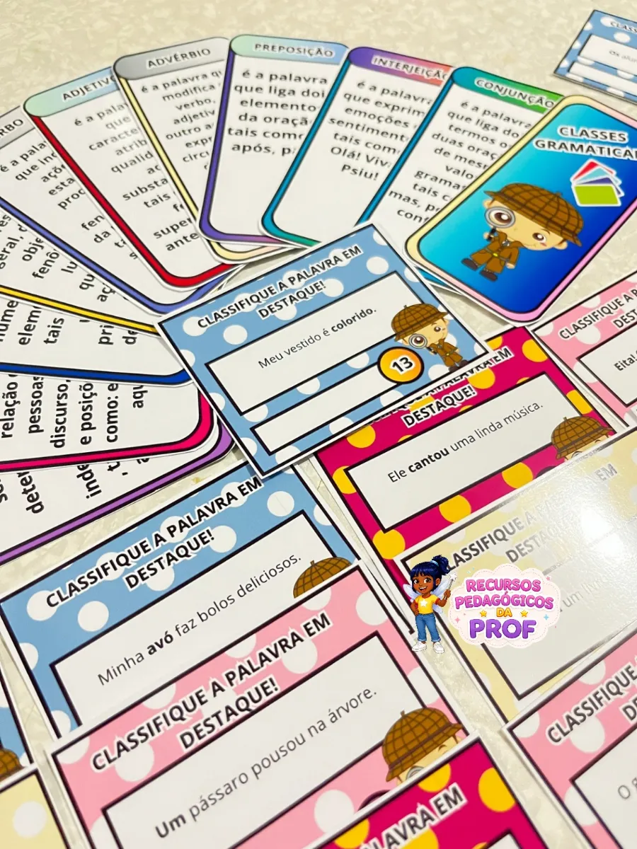 Cards e Frases - Classes Gramaticais — amostra 1: Material interativo e educativo para crianças aprenderem brincando sobre…
