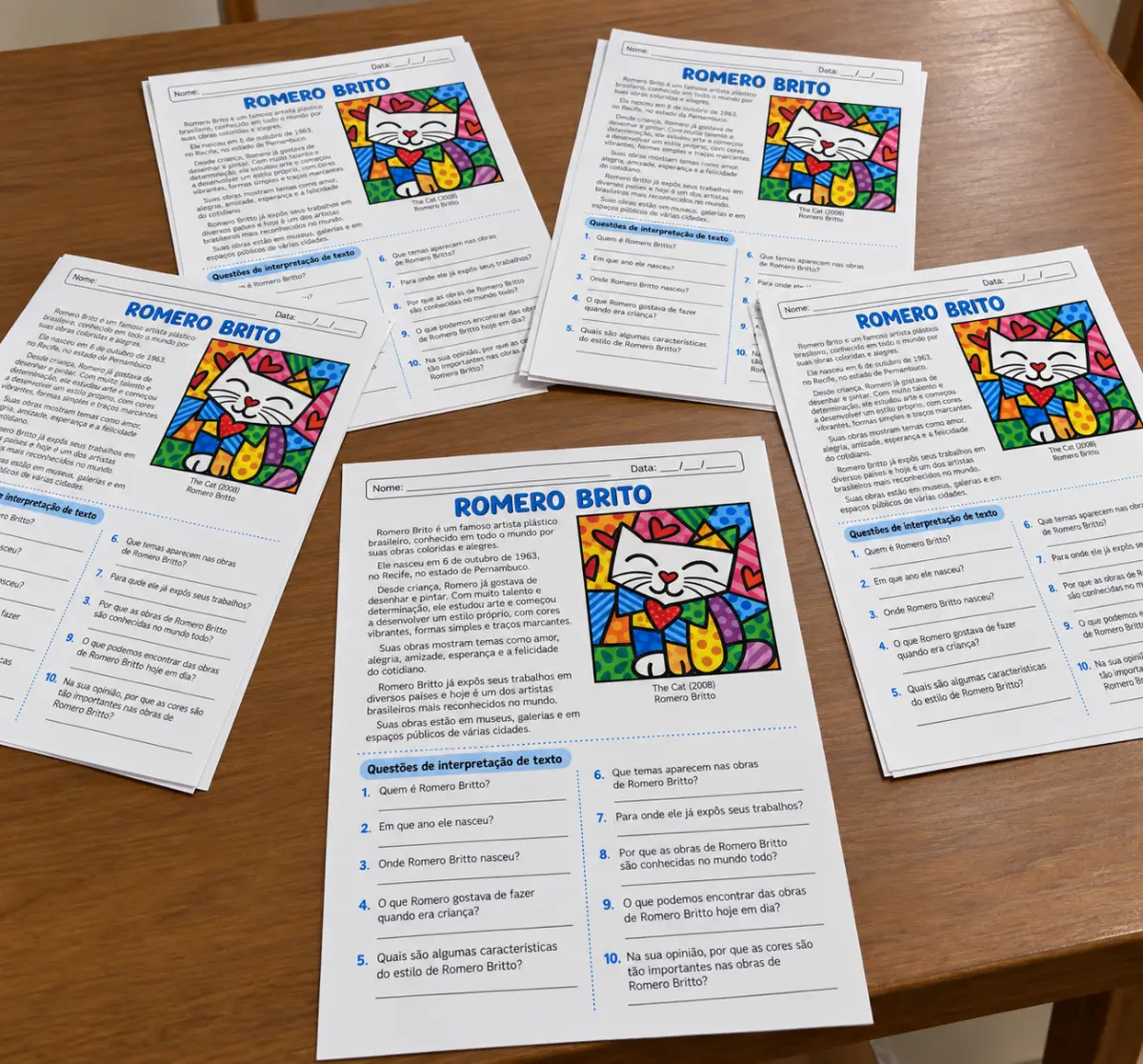 Atividade de Interpretação de Texto – Romero Britto — amostra 3: Atividade de interpretação de texto sobre Romero Britto,…