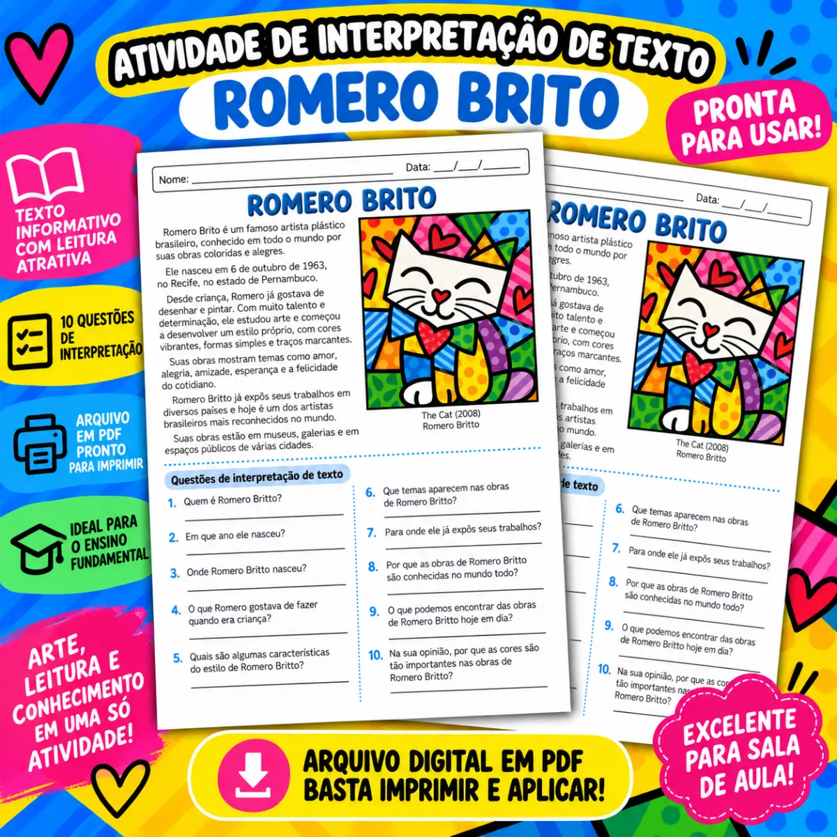 Atividade de Interpretação de Texto – Romero Britto — Atividades para Todas as séries: Atividade de interpretação de texto…