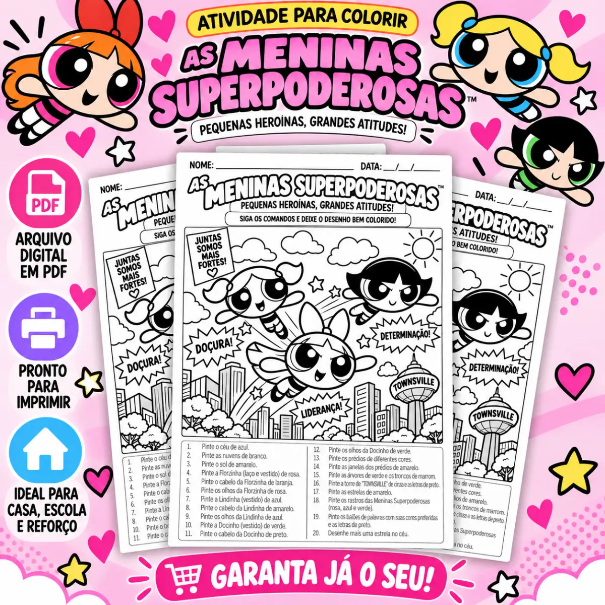 Atividade para colorir- Meninas Super Poderosas — Atividades para Todas as séries: Atividade de colorir em PDF com as…