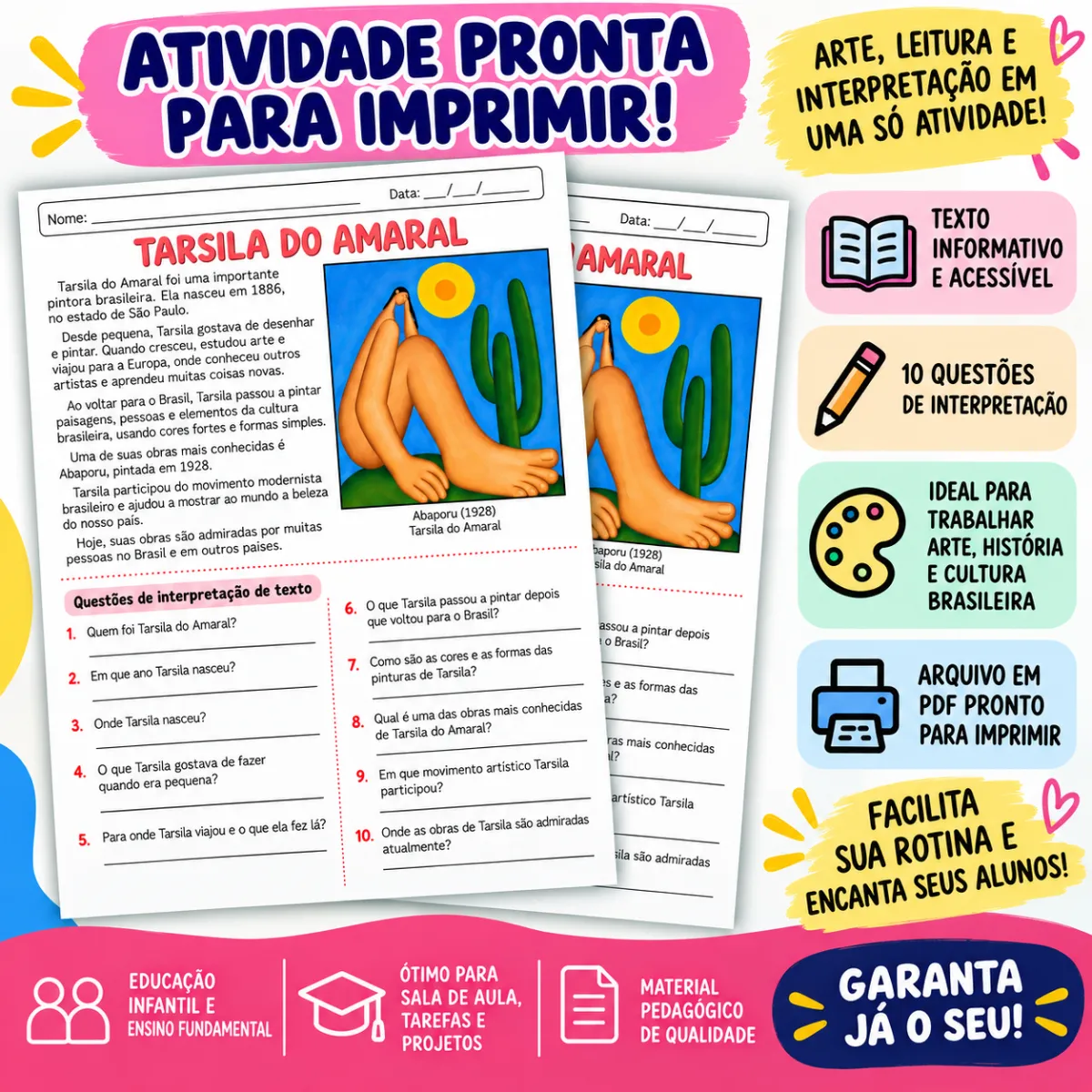 Atividade sobre Tarsila do Amaral – Arte e Interpretação de Texto — Atividades para Todas as séries: Atividade pronta para…