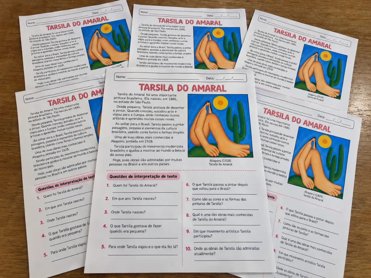 Atividade sobre Tarsila do Amaral – Arte e Interpretação de Texto — amostra 2: Atividade pronta para imprimir sobre Tarsila…