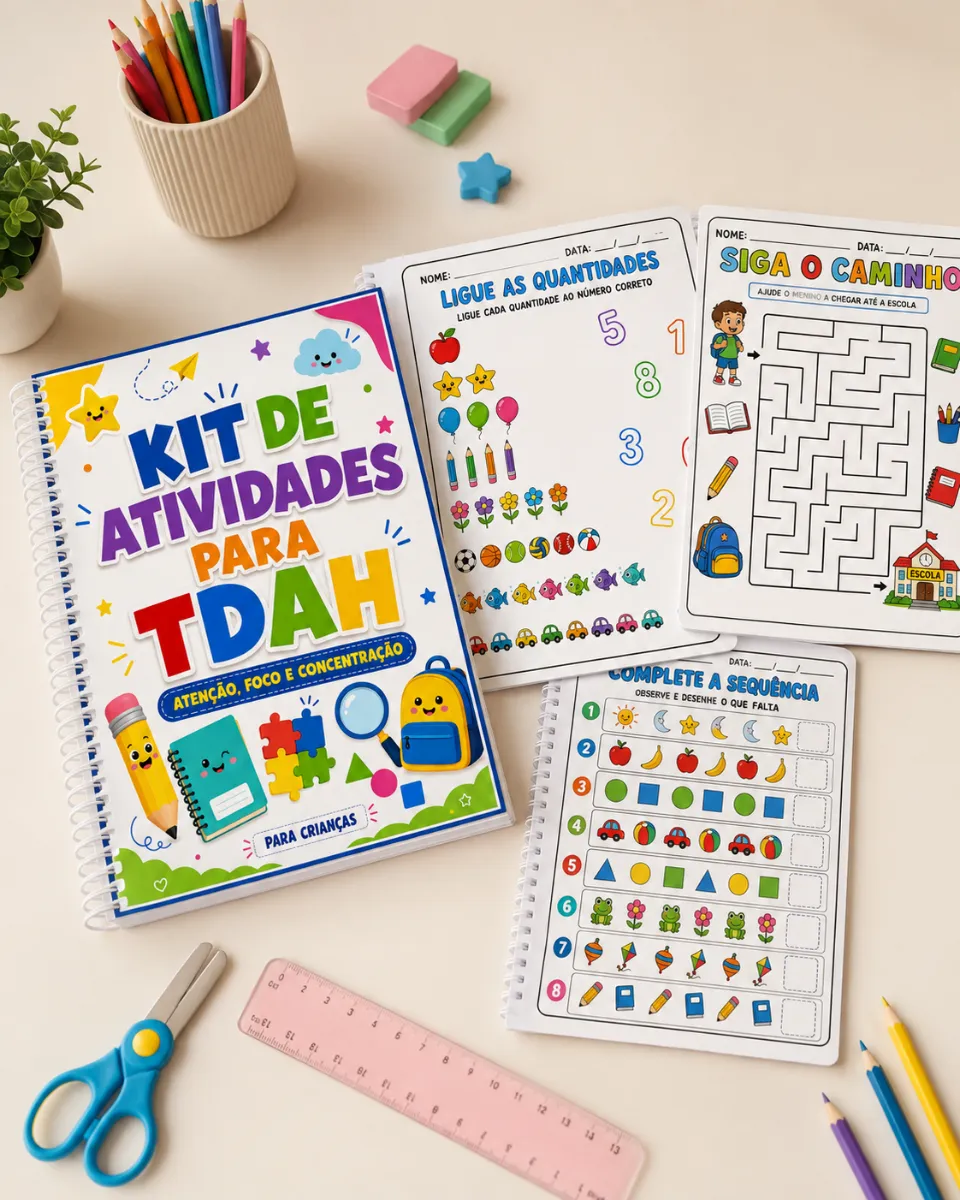 Kit de Atividades para TDAH – Atenção, Foco e Concentração — amostra 2: 👩🏫 Ideal para