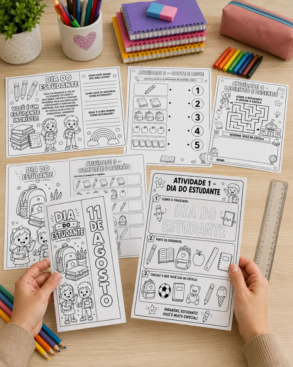 Kit Dia do Estudante – Atividades para Educação Infantil e Anos Iniciais — amostra 3: Kit Dia do Estudante com atividades…