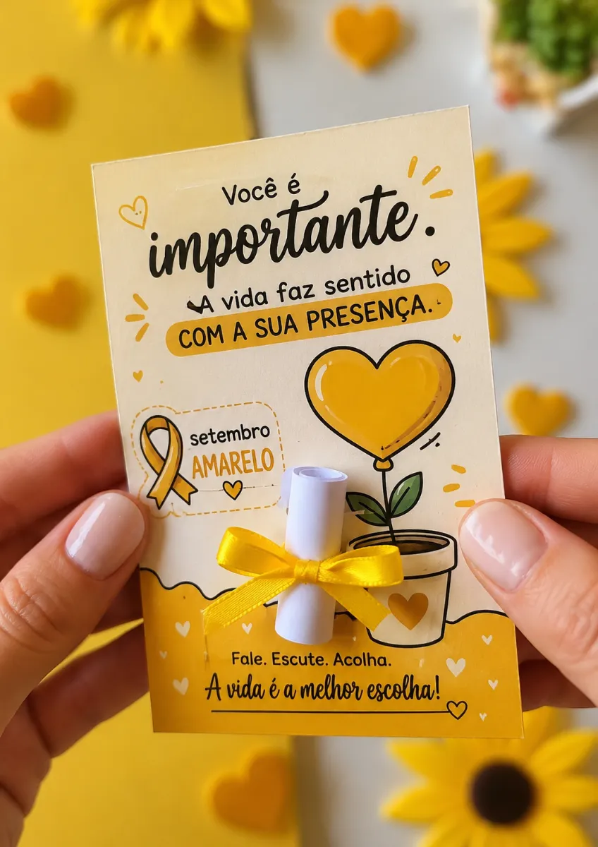 Setembro Amarelo na Escola – Cartões com Frases de Acolhimento e Esperança — Datas comemorativas para Todas as séries:…