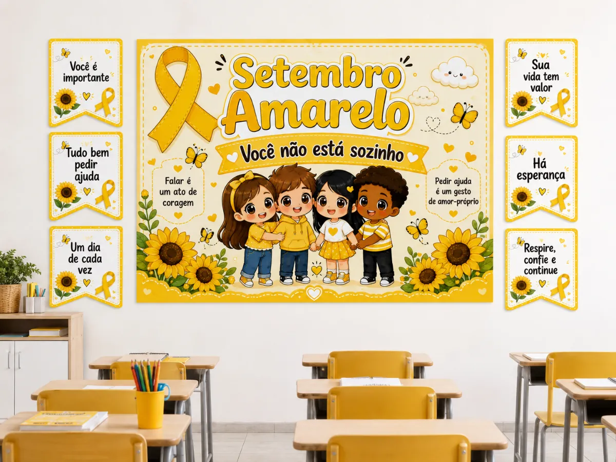 Painel e Plaquinhas com Mensagens Positivas - Para imprimir — amostra 2: Um kit acolhedor para decorar a escola e abordar o…