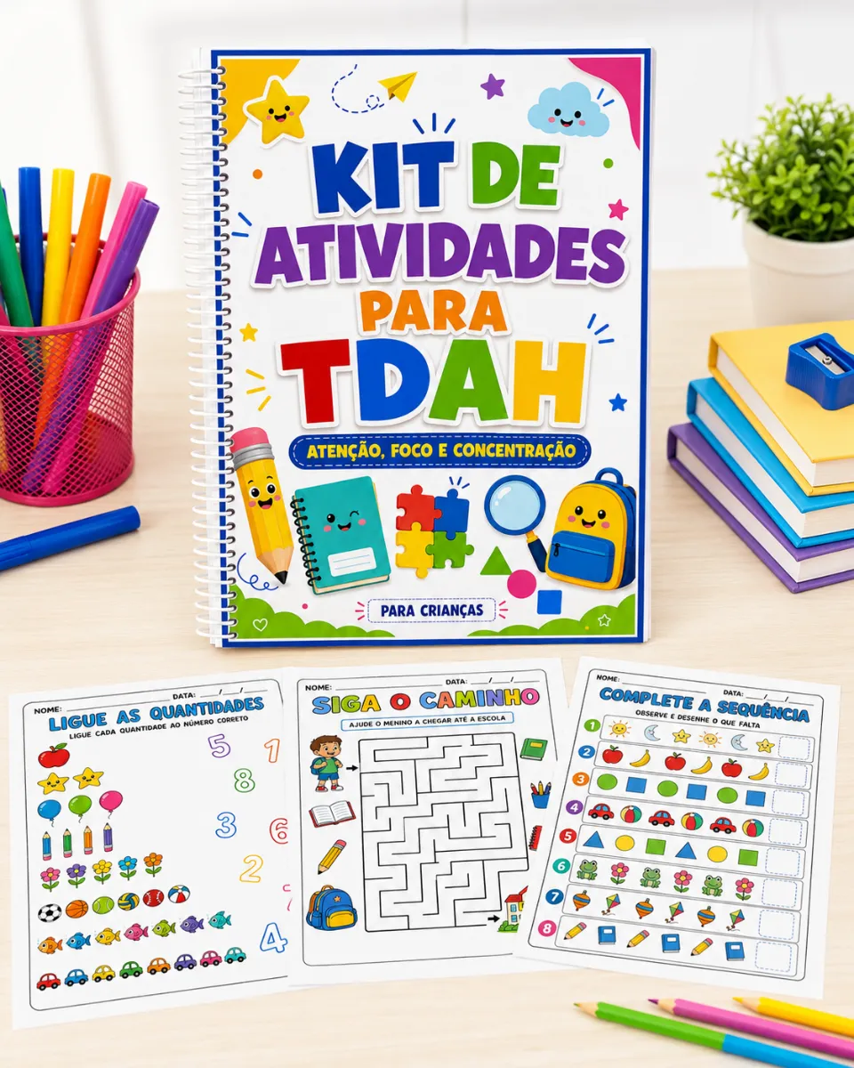 Kit de Atividades para TDAH – Atenção, Foco e Concentração — amostra 1: 🧠 Atividades incluídas