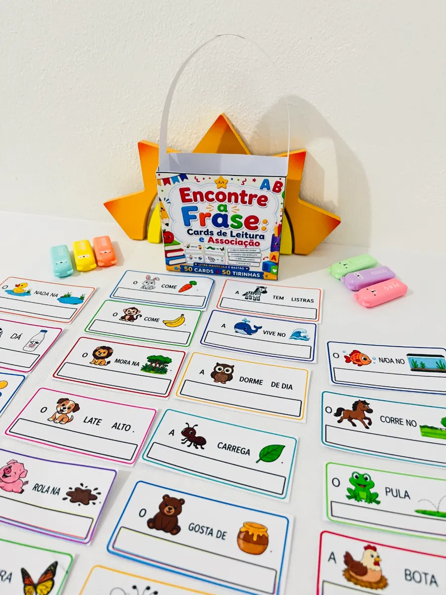 Encontre a Frase em PDF | Cards de Leitura e Alfabetização — amostra 4: 🖨️ Formato e Praticidade: