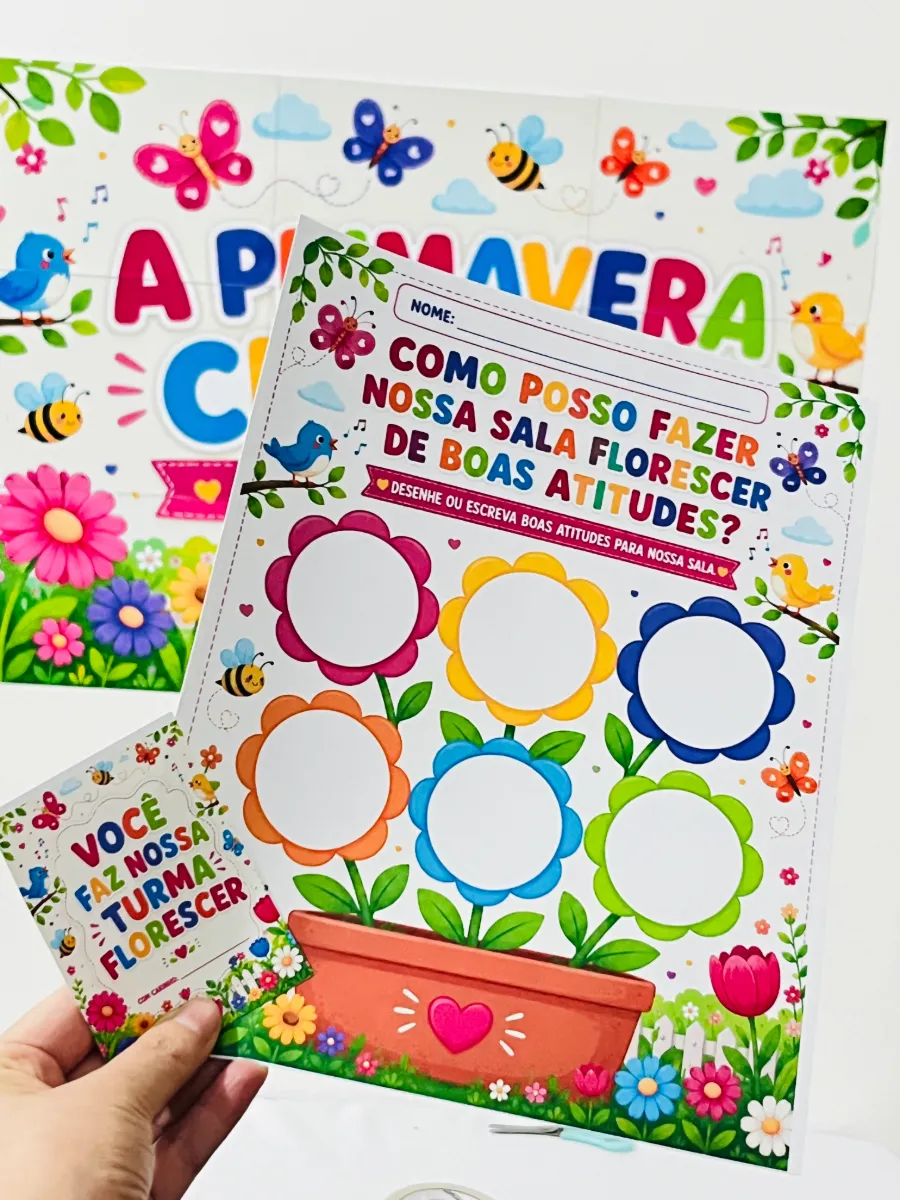Kit Primavera para Imprimir | Painel e Atividade Escolar — amostra 3: Kit Primavera em PDF com painel decorativo, atividade…