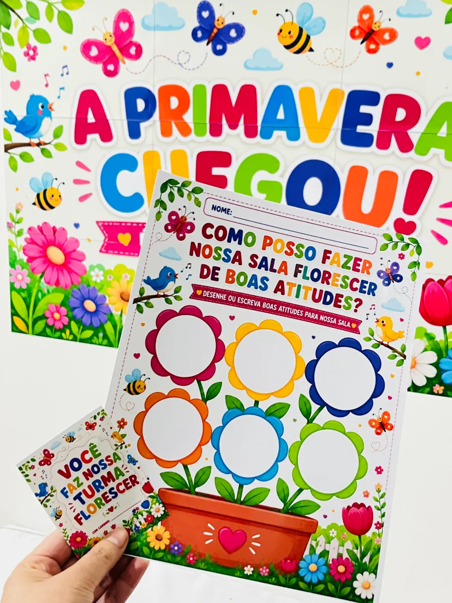 Kit Primavera para Imprimir | Painel e Atividade Escolar — amostra 6: Kit Primavera em PDF com painel decorativo, atividade…