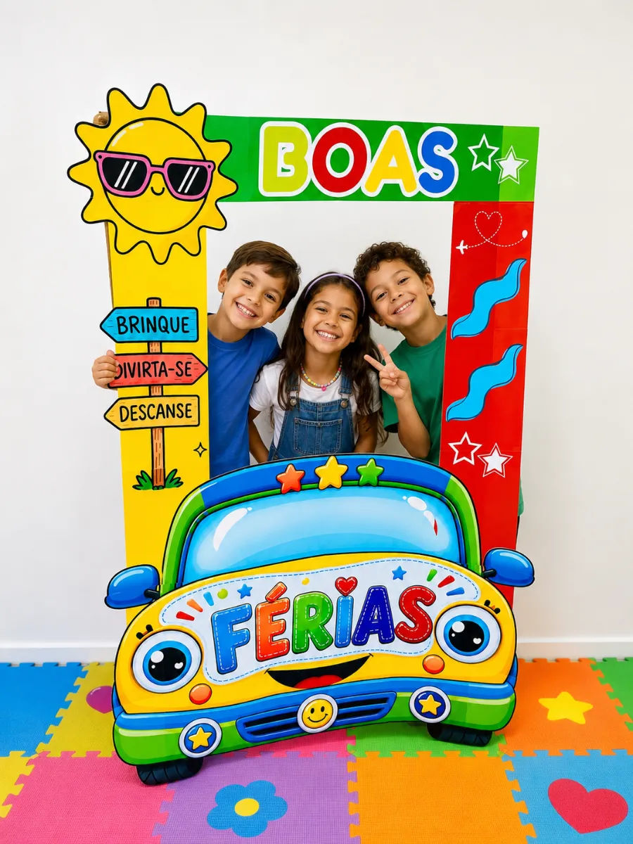 Moldura Férias Tema Carrinho PDF | Foto Escolar — Atividades para Educação Infantil: Moldura fotográfica "Boas Férias" com…