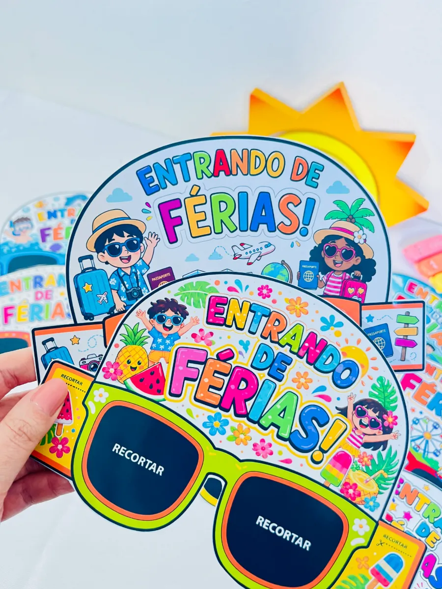 Óculos Entrando em Férias em PDF | Lembrancinha — amostra 3: 10 modelinhos de óculos "Entrando em Férias" em PDF para…