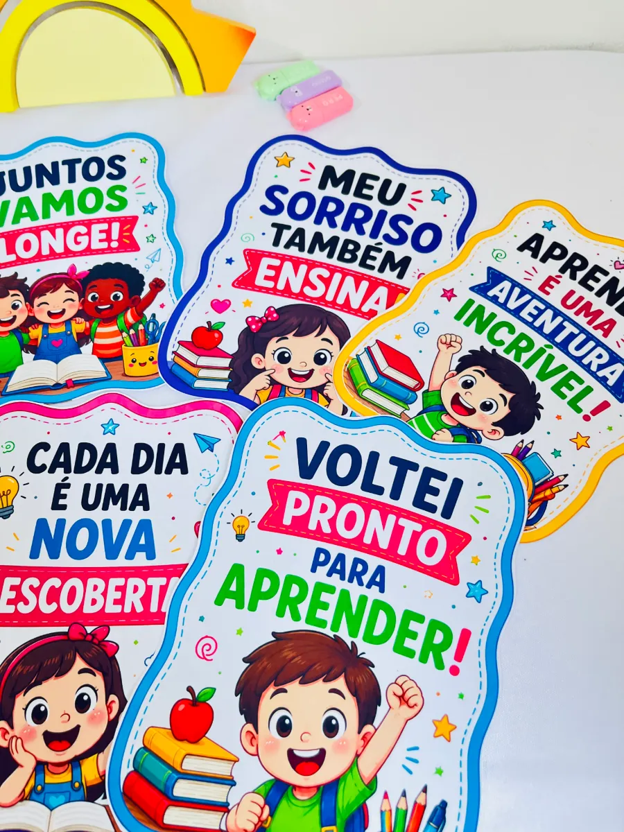 Plaquinhas Volta às Aulas PDF | Fotos e Acolhida — amostra 1: 🎯 Objetivo Pedagógico: