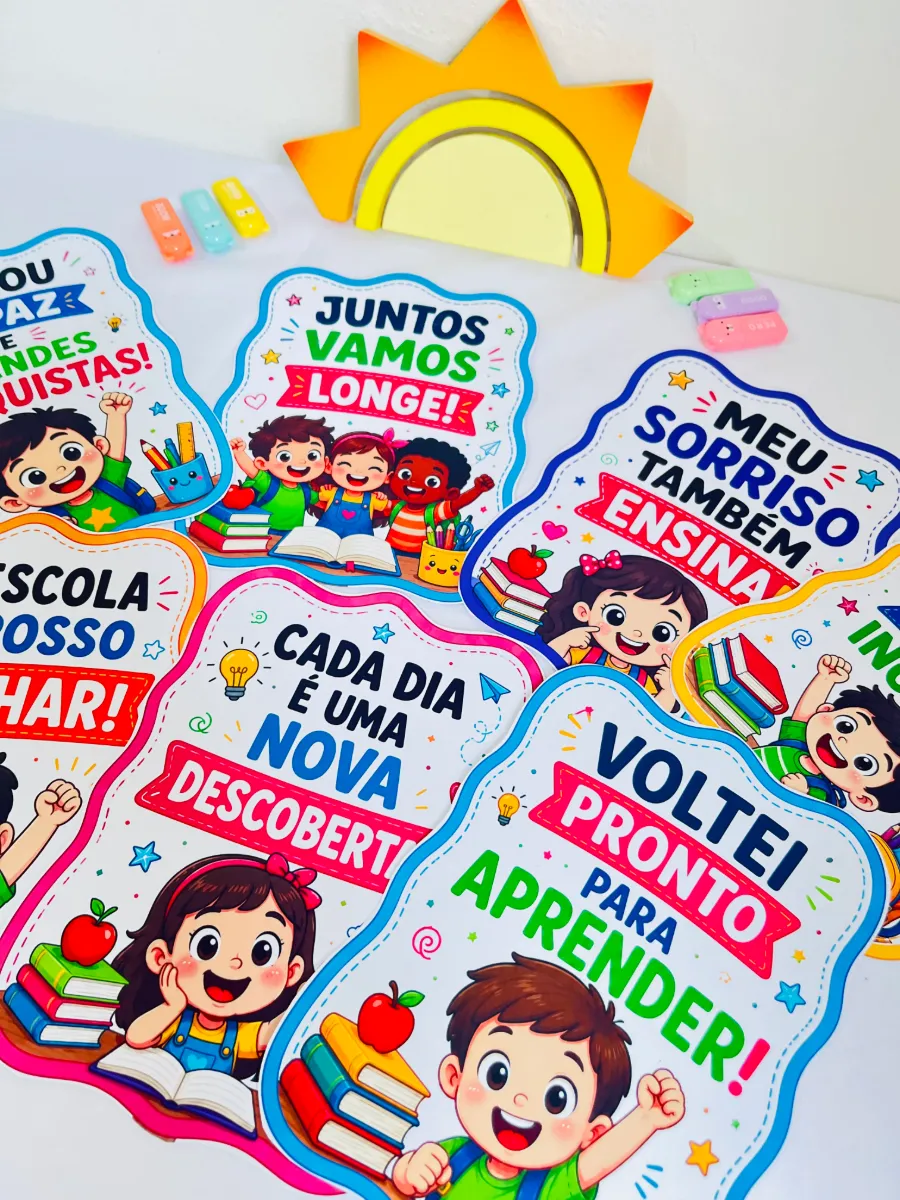 Plaquinhas Volta às Aulas PDF | Fotos e Acolhida — amostra 2: 📦 Conteúdo do Material: