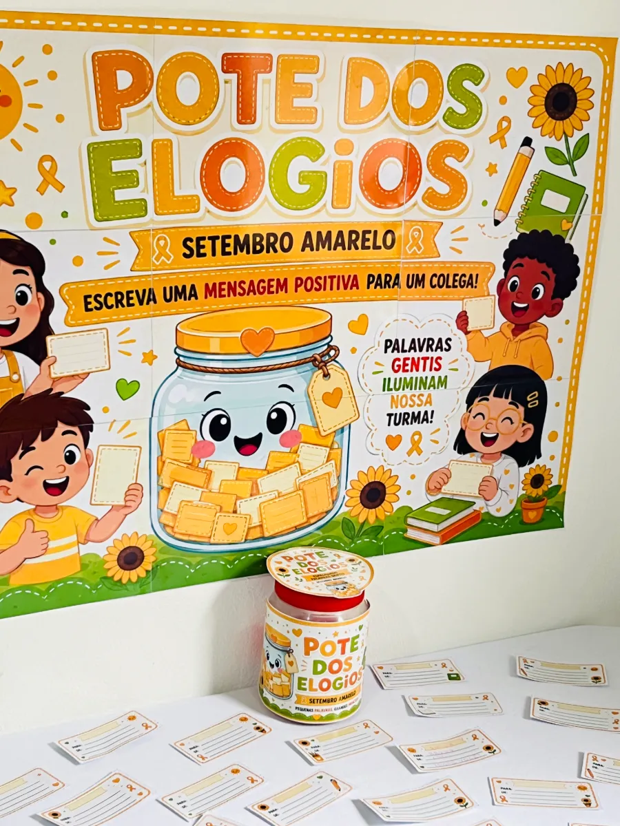 Pote dos Elogios Setembro Amarelo | Painel Escolar PDF — amostra 3: Kit Pote dos Elogios em PDF para o Setembro Amarelo