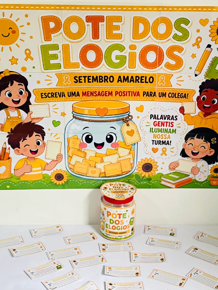 Pote dos Elogios Setembro Amarelo | Painel Escolar PDF — amostra 5: Kit Pote dos Elogios em PDF para o Setembro Amarelo