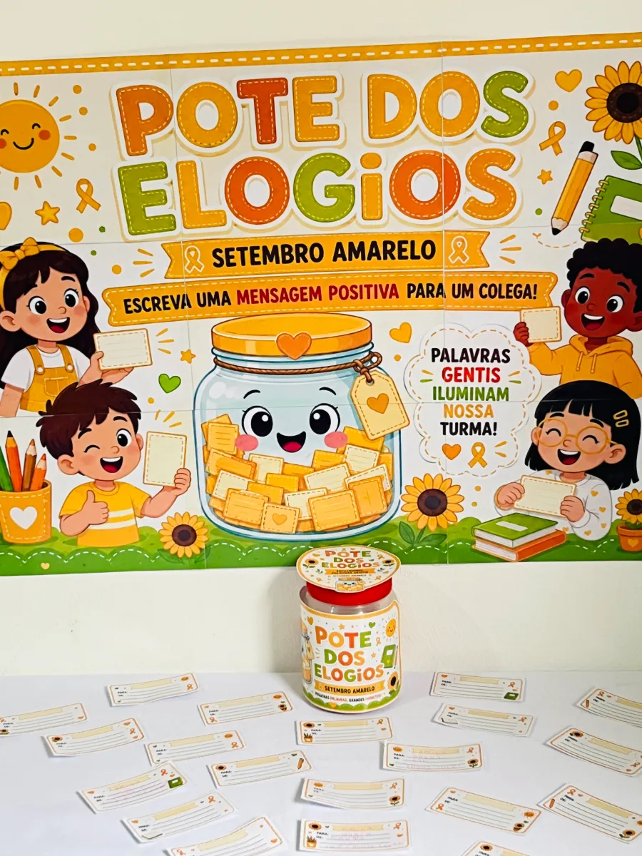 Pote dos Elogios Setembro Amarelo | Painel Escolar PDF — amostra 4: Kit Pote dos Elogios em PDF para o Setembro Amarelo