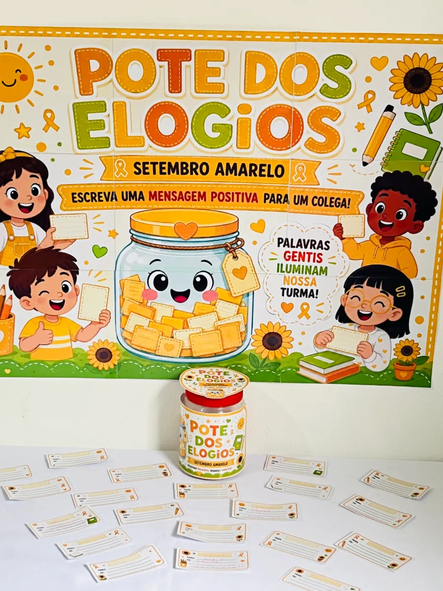 Pote dos Elogios Setembro Amarelo | Painel Escolar PDF — Atividades para Educação Infantil: Kit Pote dos Elogios em PDF…