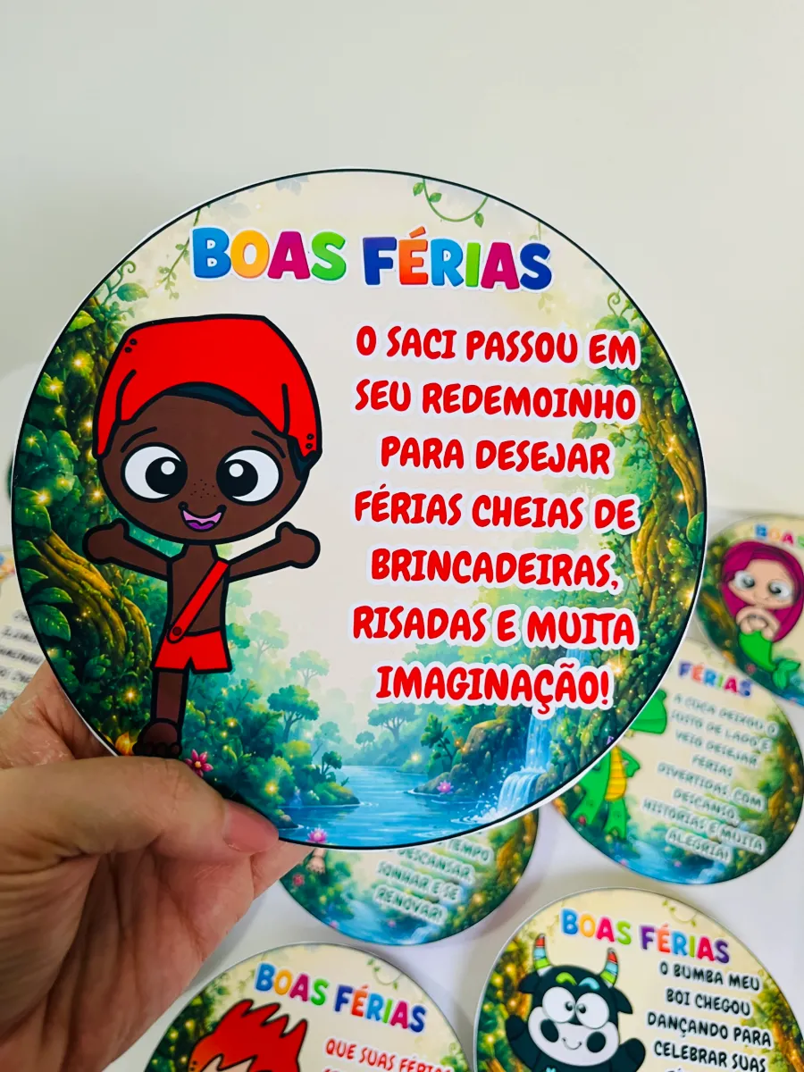 Pratinhos do Folclore Boas Férias | Lembrancinha PDF — amostra 5: Lembrancinha Pratinhos do Folclore em PDF
