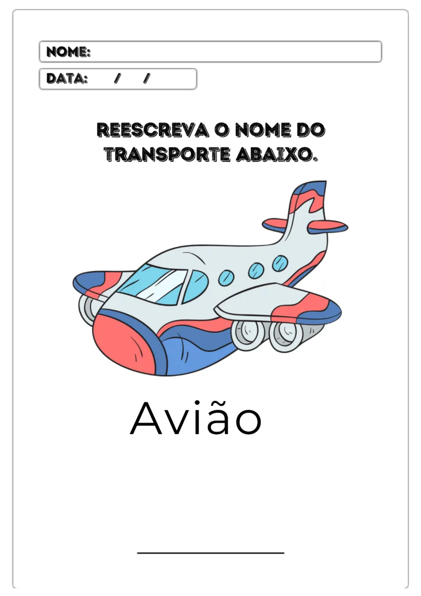 Apostila Reescreva o Nome dos Transportes — amostra 1: Apostila com atividade lúdica que trabalha escrita, reconhecimento…