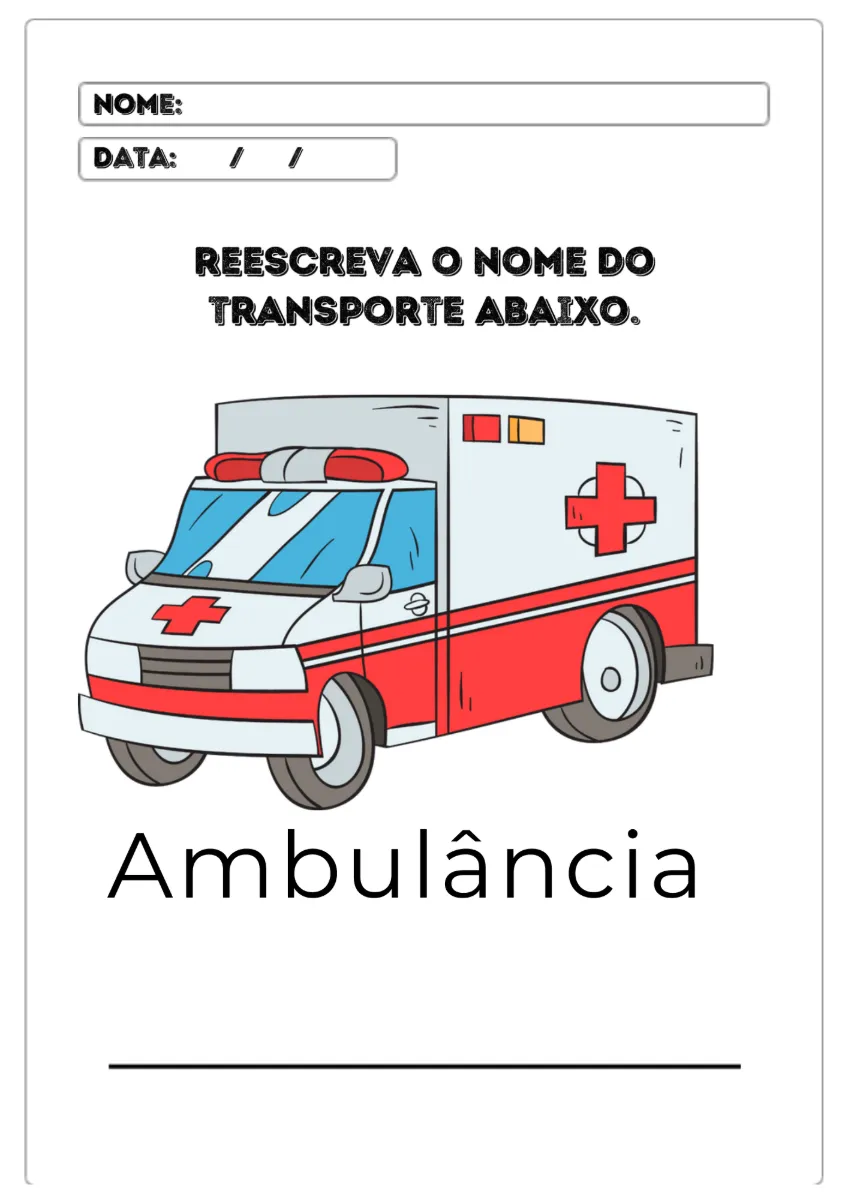 Apostila Reescreva o Nome dos Transportes — amostra 2: Apostila com atividade lúdica que trabalha escrita, reconhecimento…
