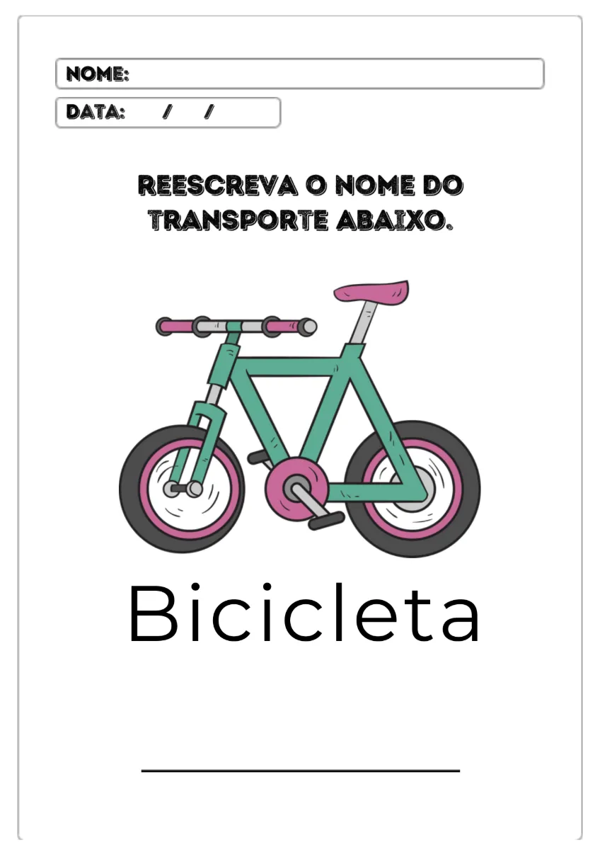 Apostila Reescreva o Nome dos Transportes — amostra 3: Apostila com atividade lúdica que trabalha escrita, reconhecimento…