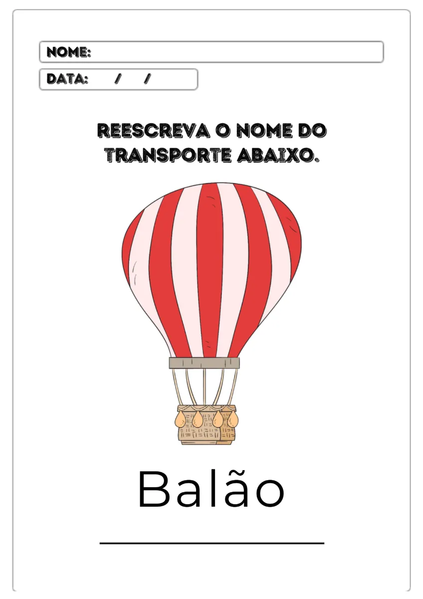 Apostila Reescreva o Nome dos Transportes — amostra 4: Apostila com atividade lúdica que trabalha escrita, reconhecimento…