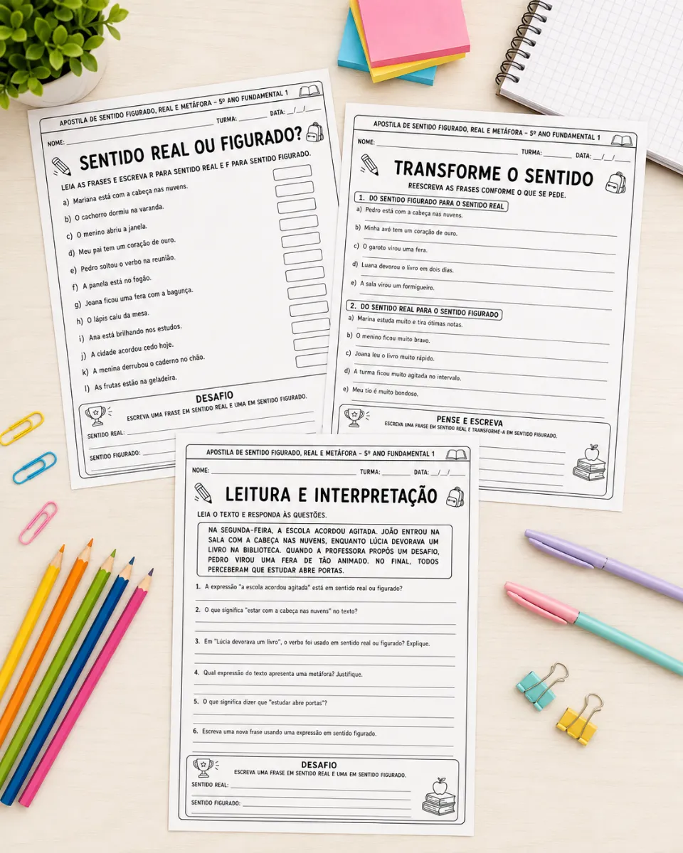 Apostila Sentido Figurado - Lingua Portuguesa — amostra 2: Apostila de Língua Portuguesa para o 5º ano com atividades sobre…