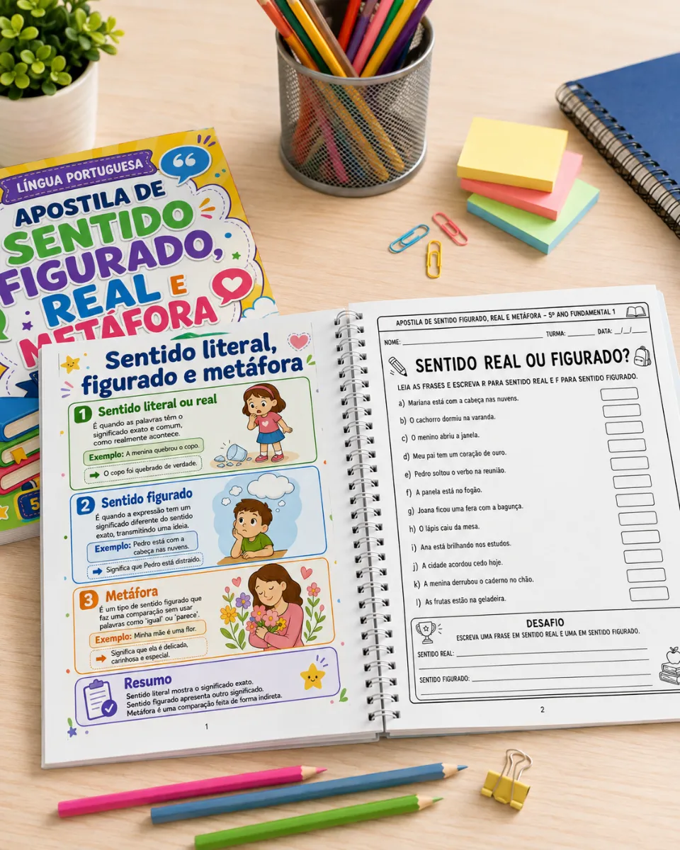 Apostila Sentido Figurado - Lingua Portuguesa — amostra 1: Apostila de Língua Portuguesa para o 5º ano com atividades sobre…