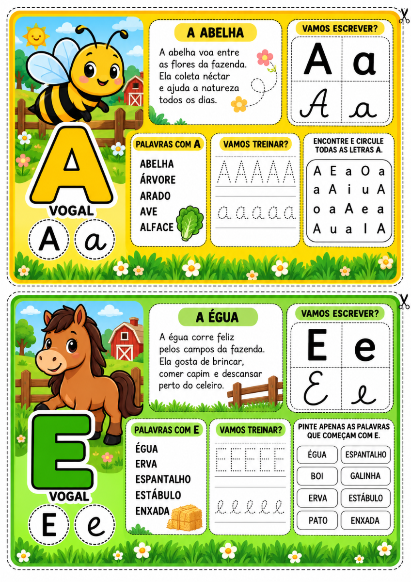 Atividade Vogais da Fazendinha | Fichas Educativas para Alfabetização — amostra 2: Ensine as vogais de forma divertida,…