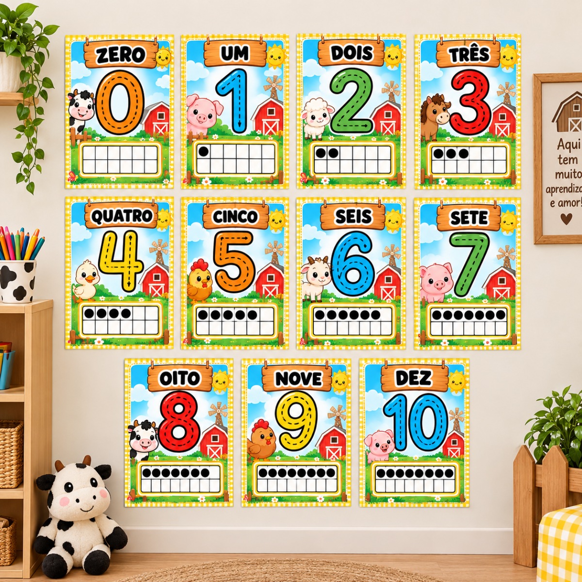 Painel dos Números Matemática 0 a 10 – Tema Fazendinha 🌟 — amostra 1: Um recurso visual e lúdico para deixar a sala de…