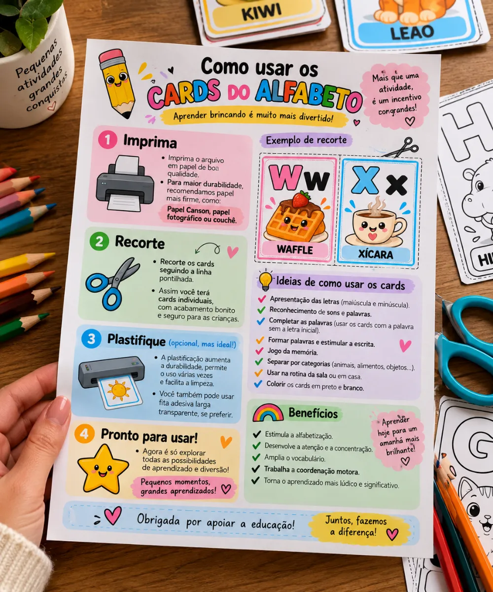 Atividade de Alfabetização: Alfabeto em CARDS — amostra 5: Cards das letras do alfabeto A a Z para imprimir, letras…