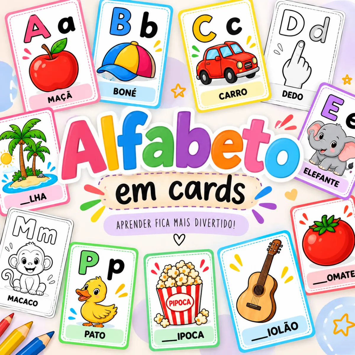 Atividade de Alfabetização: Alfabeto em CARDS — Atividades para Educação Infantil: Cards das letras do alfabeto A a Z para…