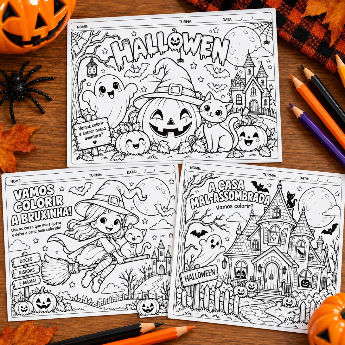Atividades de colorir sobre o Halloween: 10 atividades! — amostra 2: 10 atividades de Halloween para imprimir e colorir,…