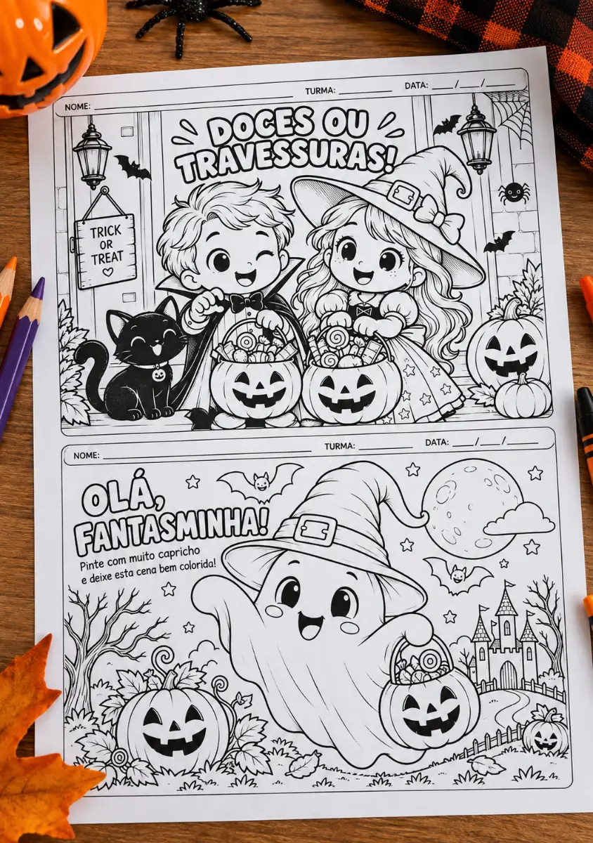 Atividades de colorir sobre o Halloween: 10 atividades! — amostra 1: Halloween Divertido – 10 Atividades de Colorir é um…