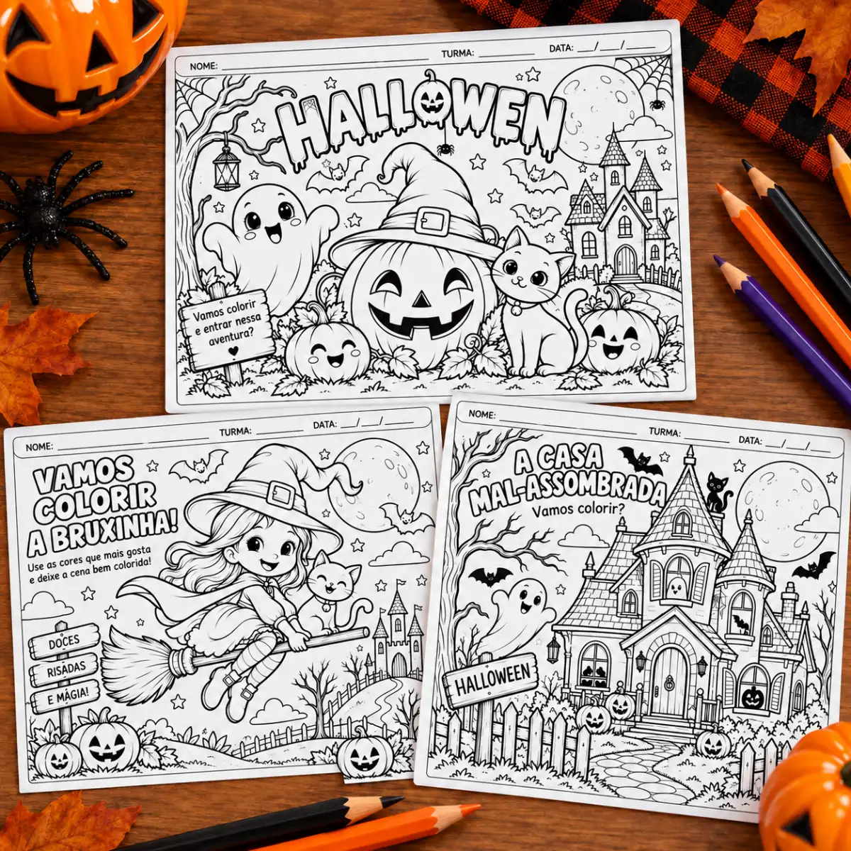 Atividades de colorir sobre o Halloween: 10 atividades! — amostra 6: 10 atividades de Halloween para imprimir e colorir,…