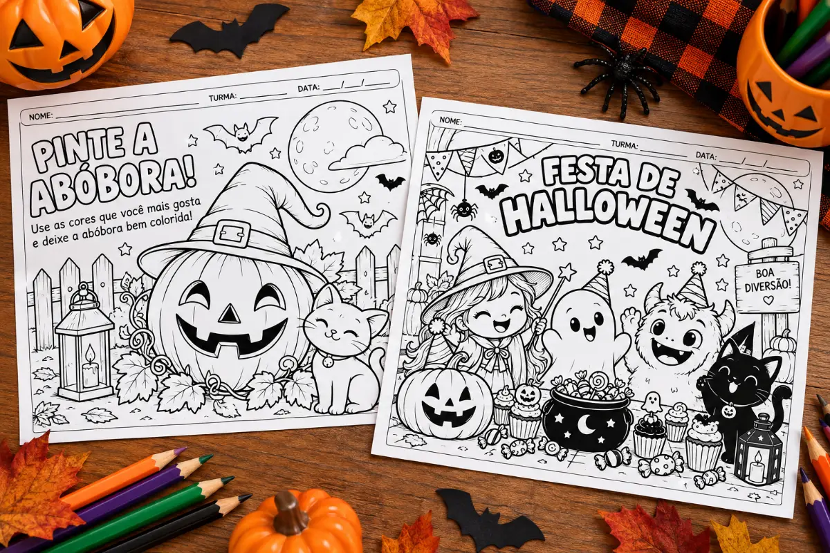 Atividades de colorir sobre o Halloween: 10 atividades! — amostra 4: 10 atividades de Halloween para imprimir e colorir,…