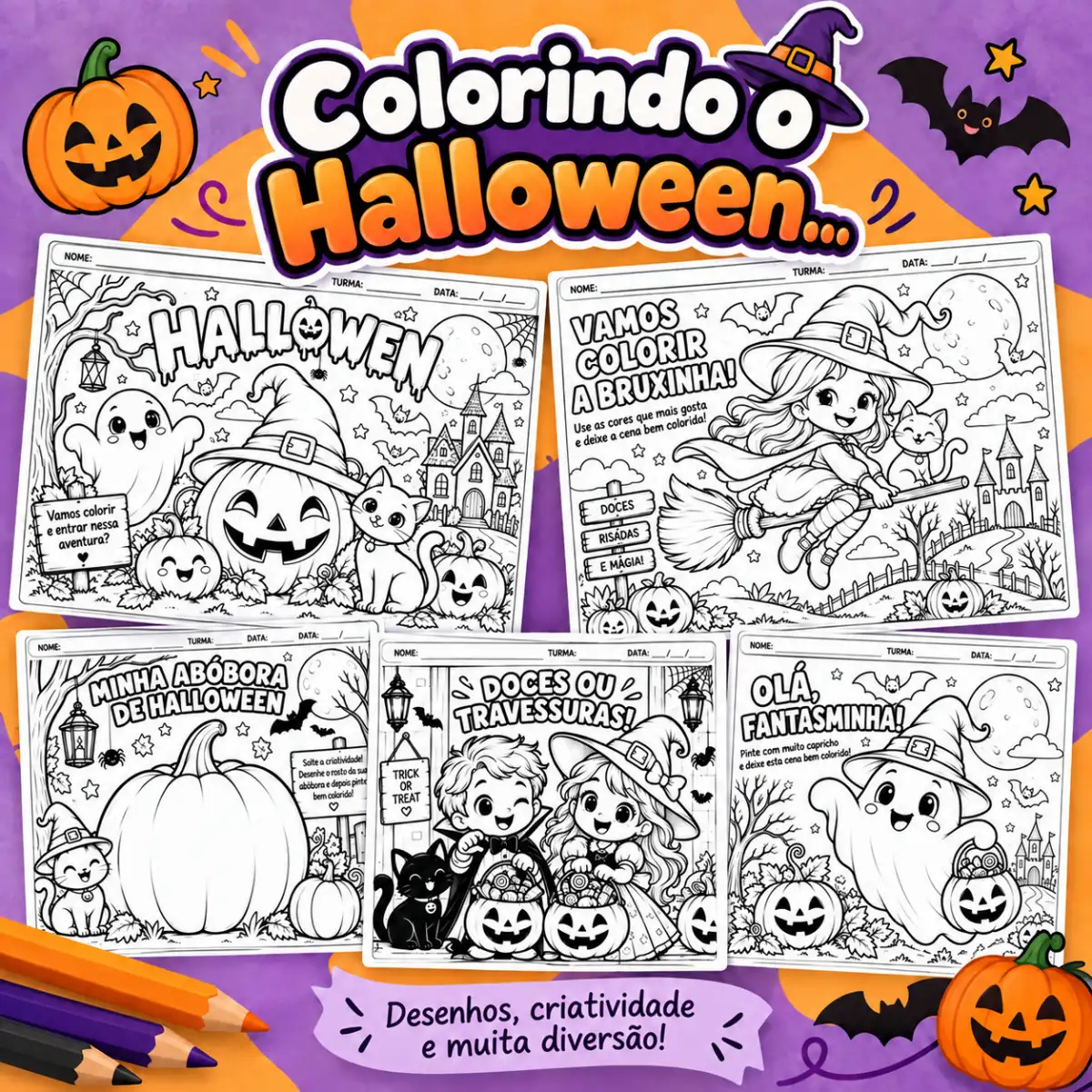 Atividades de colorir sobre o Halloween: 10 atividades! — Atividades para Educação Infantil: 10 atividades de Halloween…