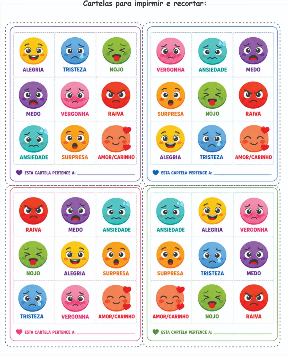 Jogo das emoções: BINGO para a identificação das emoções — amostra 3: Um jogo educativo divertido sobre as emoções, que…