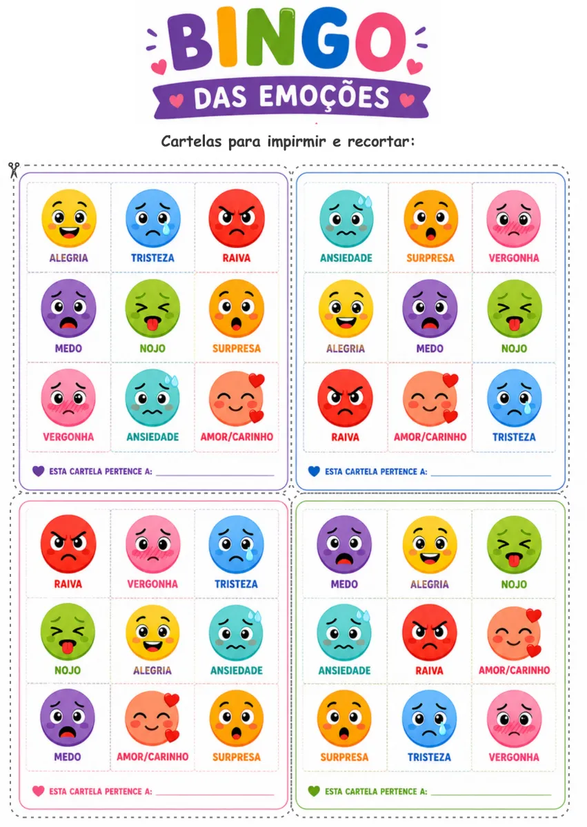Jogo das emoções: BINGO para a identificação das emoções — amostra 2: Um jogo educativo divertido sobre as emoções, que…