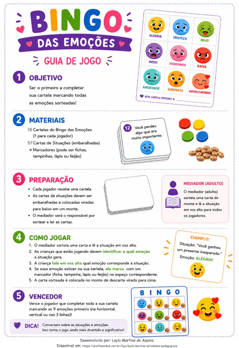 Jogo das emoções: BINGO para a identificação das emoções — Atividades para Todas as séries: Um jogo educativo divertido…