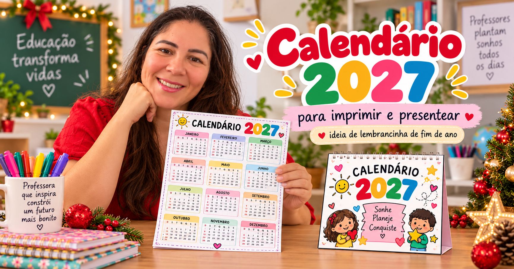 Calendário de Mesa 2027 para Imprimir e Montar