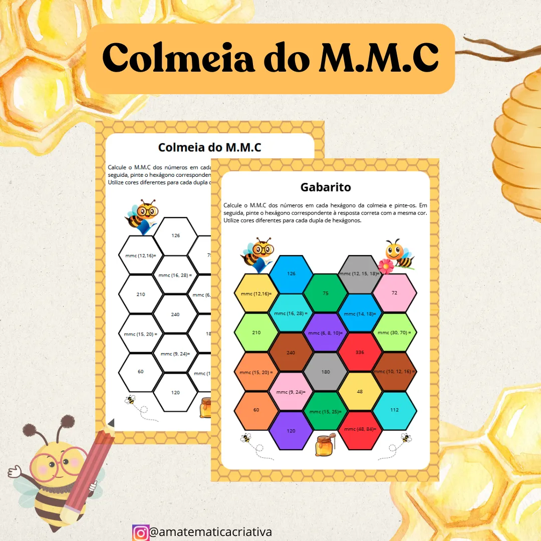 Atividade de Matemática Colmeia do MMC, em PDF (6° e 7° ano) — Atividades para Fundamental II (6º–9º): Estude Mínimo…