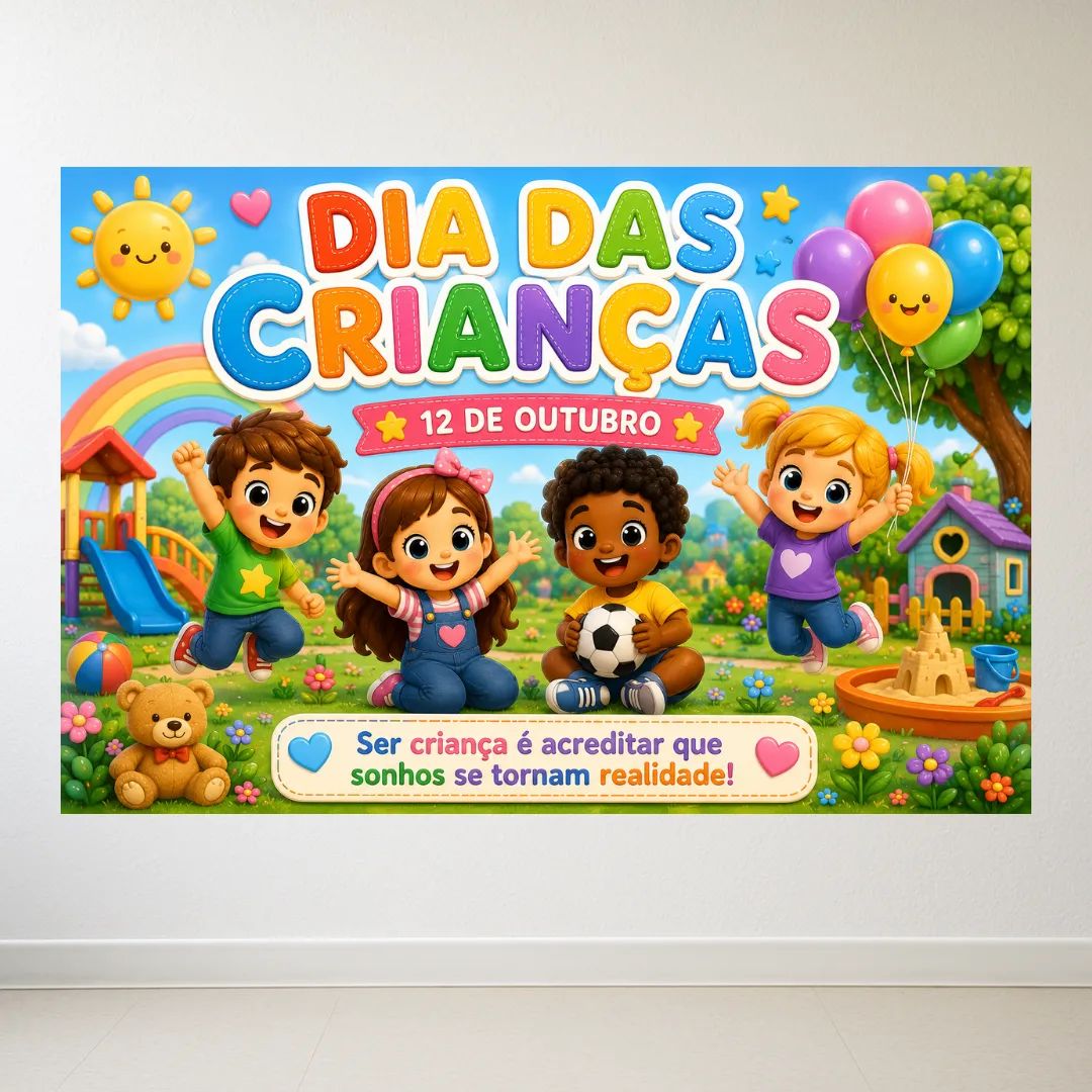 Painel do Dia das Crianças - Ampliado em 8 e 18 Folhas A4 — amostra 1: Conteúdo e Formato