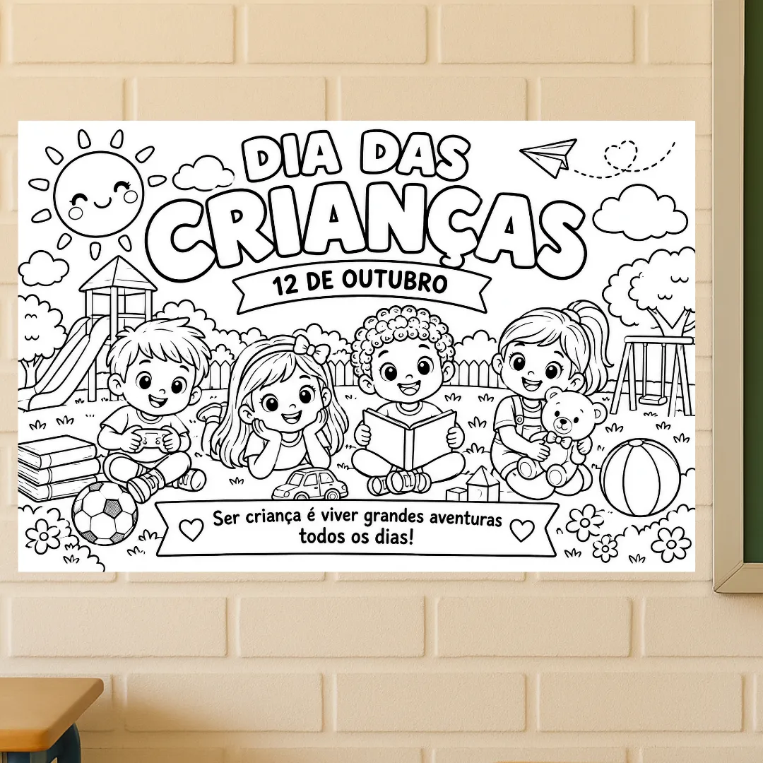 Painel para Colorir Dia das Crianças - Ampliado 8 e 18 Folhas A4 — Atividades para 1º ano: Painel para colorir do Dia das…