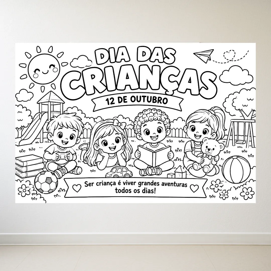 Painel para Colorir Dia das Crianças - Ampliado 8 e 18 Folhas A4 — amostra 1: Conteúdo e Formato