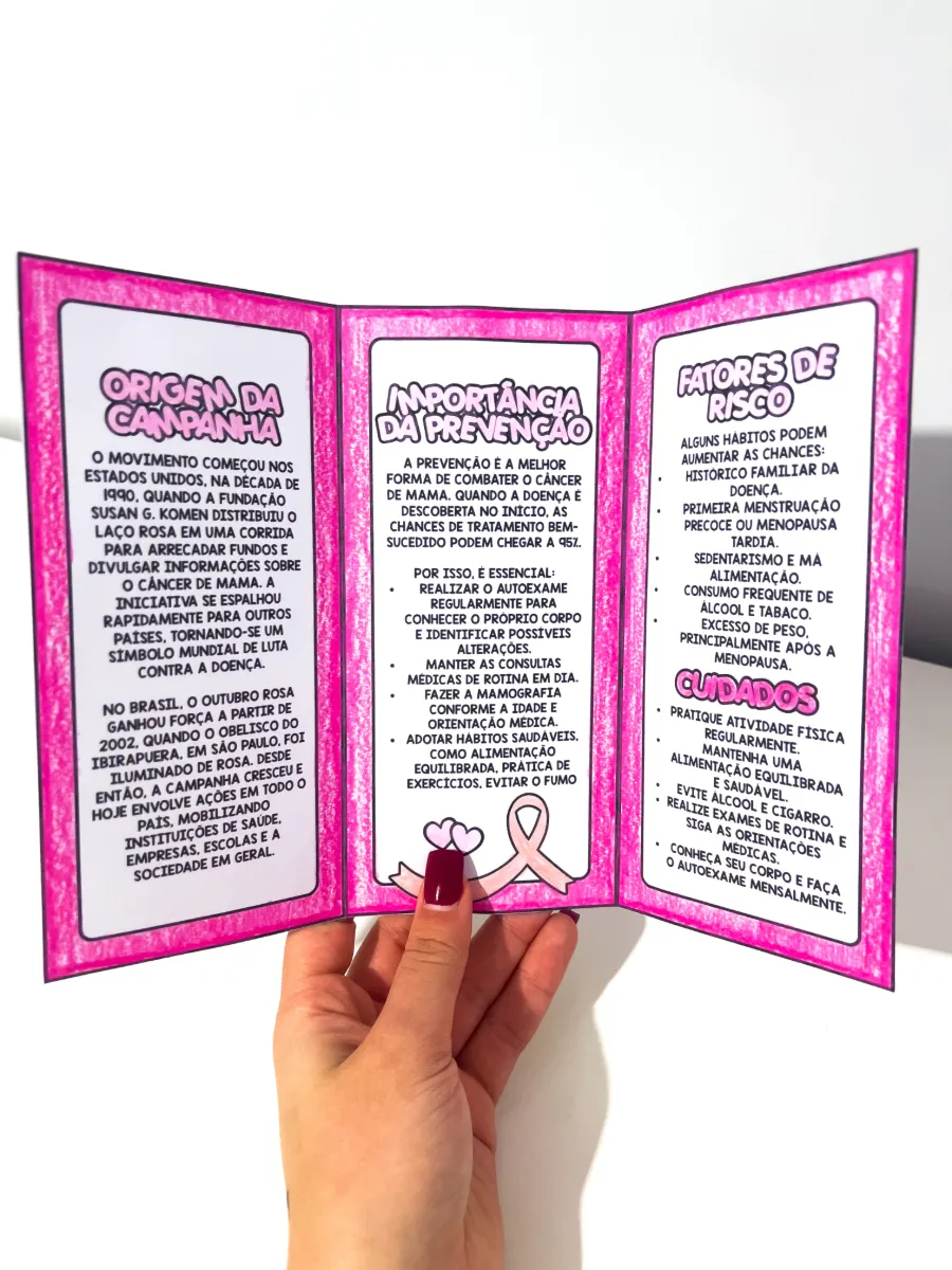 Folder Informativo Outubro Rosa — amostra 4: Ideal para professores e escolas